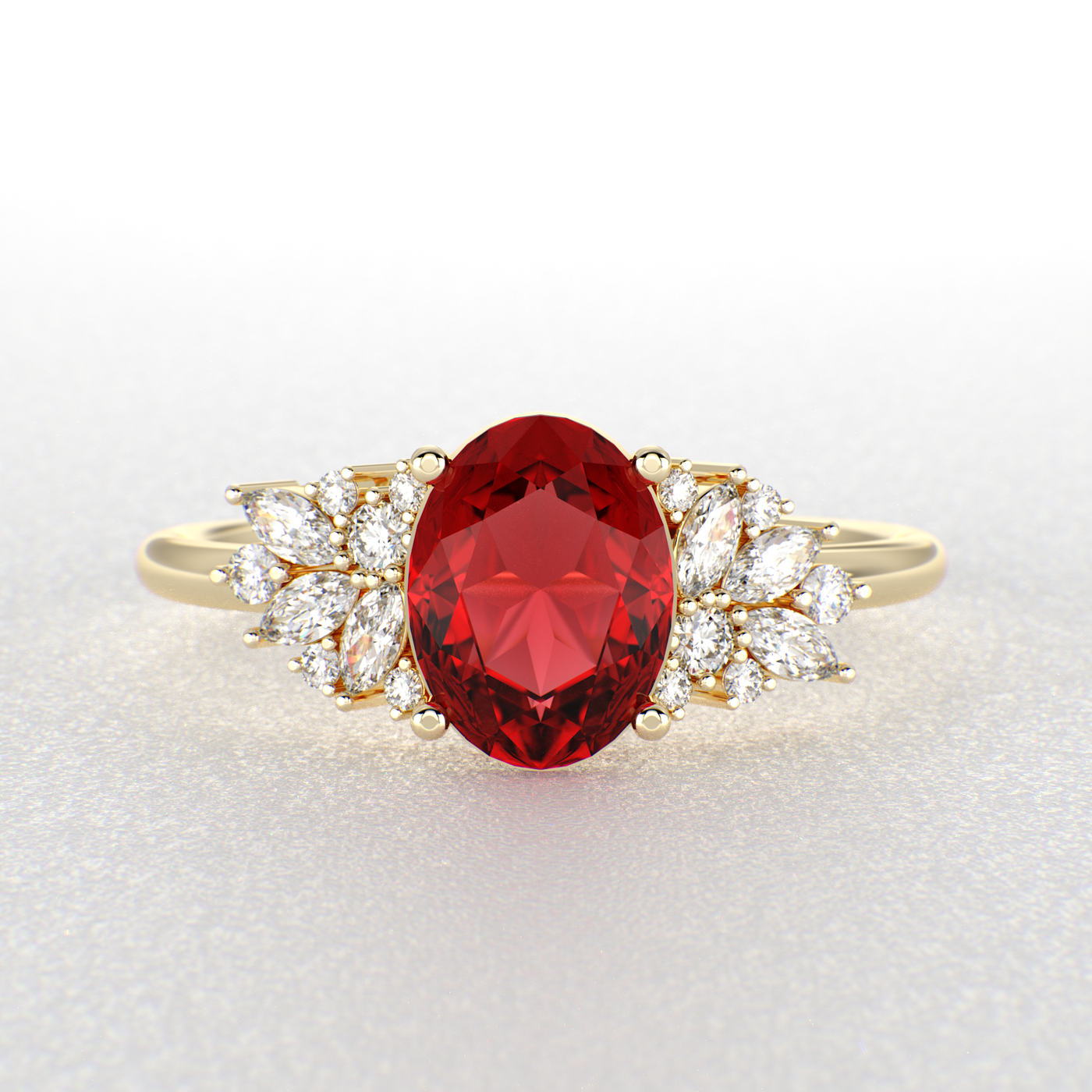 Red Ruby Magic: Oval, Round, and Marquise Diamonds in Perfect Harmony