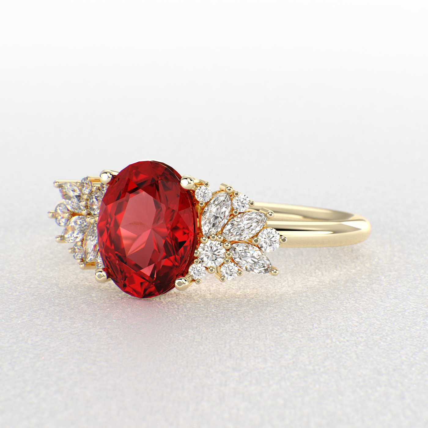 Red Ruby Magic: Oval, Round, and Marquise Diamonds in Perfect Harmony