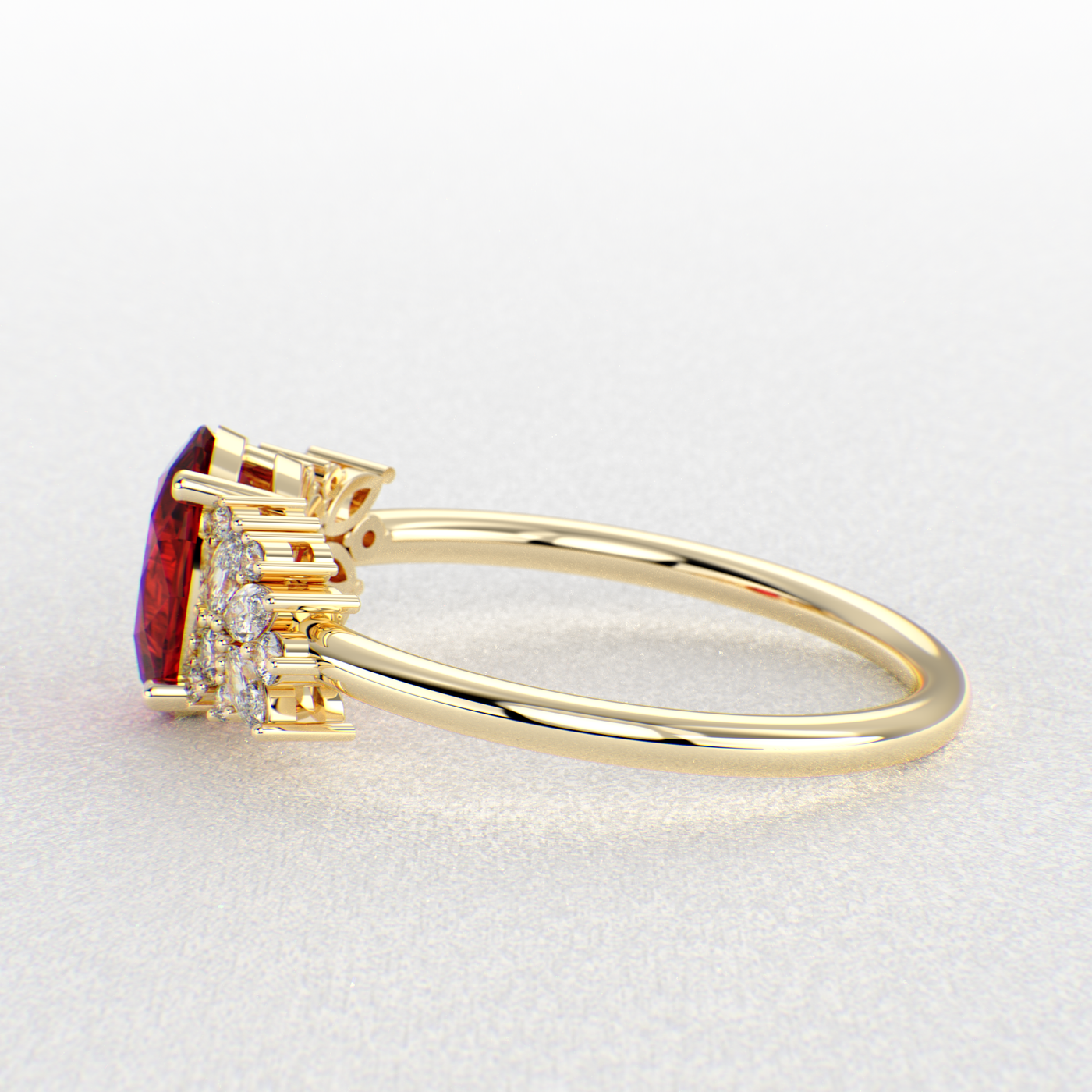 Red Ruby Magic: Oval, Round, and Marquise Diamonds in Perfect Harmony