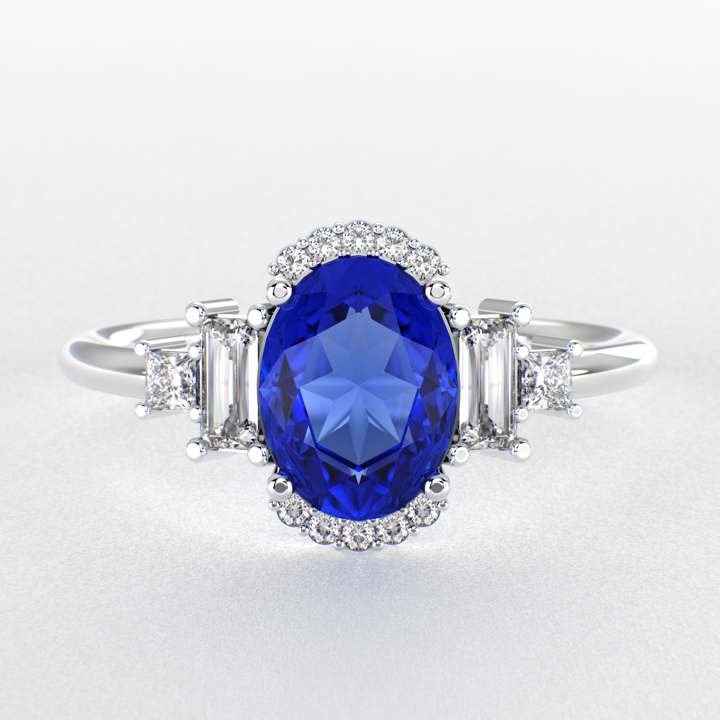 Blue Sapphire Magic: Oval, Baguette, and Princess Cut Diamonds in Perfect Harmony