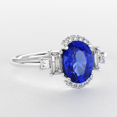 Blue Sapphire Magic: Oval, Baguette, and Princess Cut Diamonds in Perfect Harmony