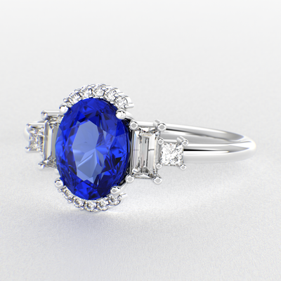 Blue Sapphire Magic: Oval, Baguette, and Princess Cut Diamonds in Perfect Harmony