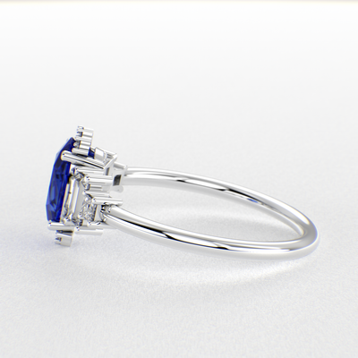 Blue Sapphire Magic: Oval, Baguette, and Princess Cut Diamonds in Perfect Harmony