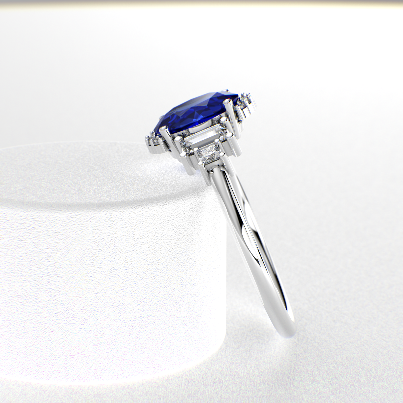 Blue Sapphire Magic: Oval, Baguette, and Princess Cut Diamonds in Perfect Harmony