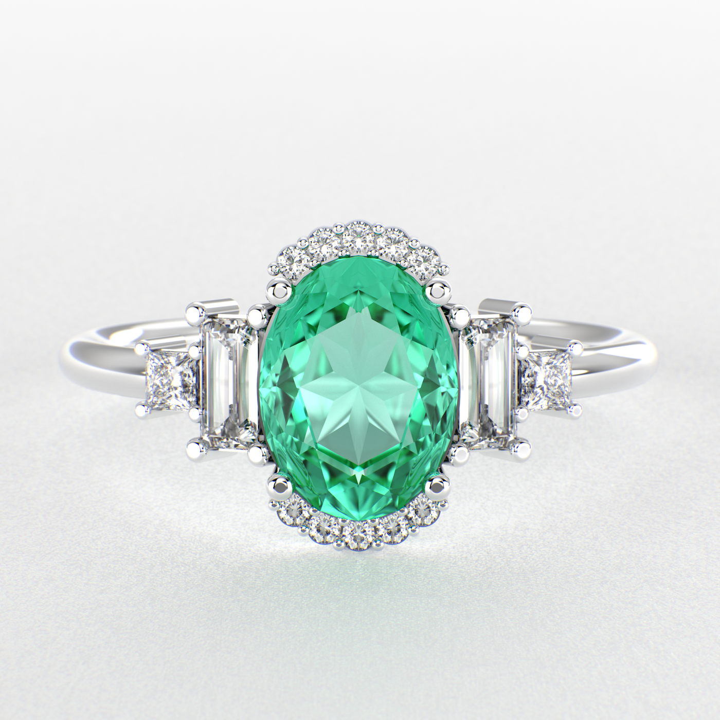 Green Emerald Magic: Oval, Baguette, and Princess Cut Diamonds in Perfect Harmony