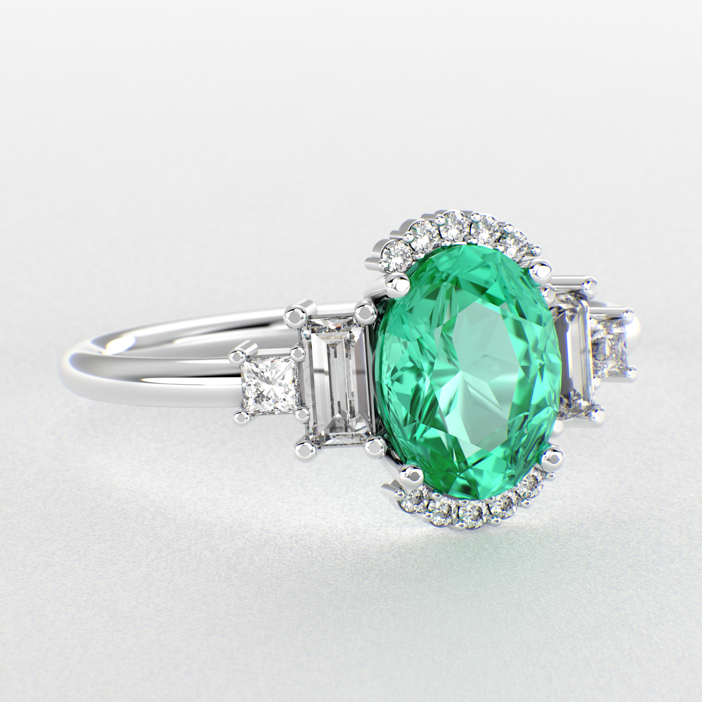 Green Emerald Magic: Oval, Baguette, and Princess Cut Diamonds in Perfect Harmony