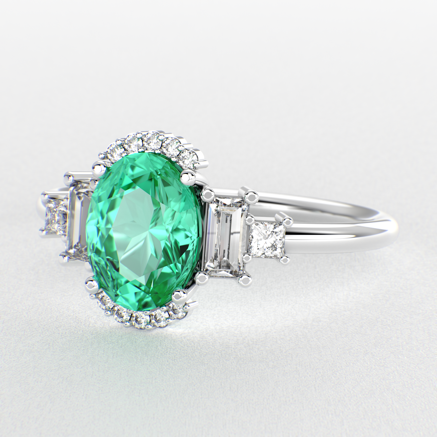 Green Emerald Magic: Oval, Baguette, and Princess Cut Diamonds in Perfect Harmony