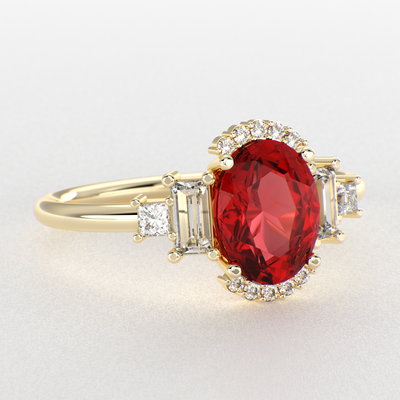 Red Ruby Magic: Oval, Baguette, and Princess Cut Diamonds in Perfect Harmony