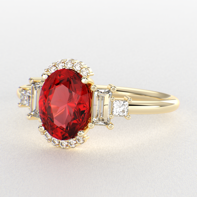 Red Ruby Magic: Oval, Baguette, and Princess Cut Diamonds in Perfect Harmony