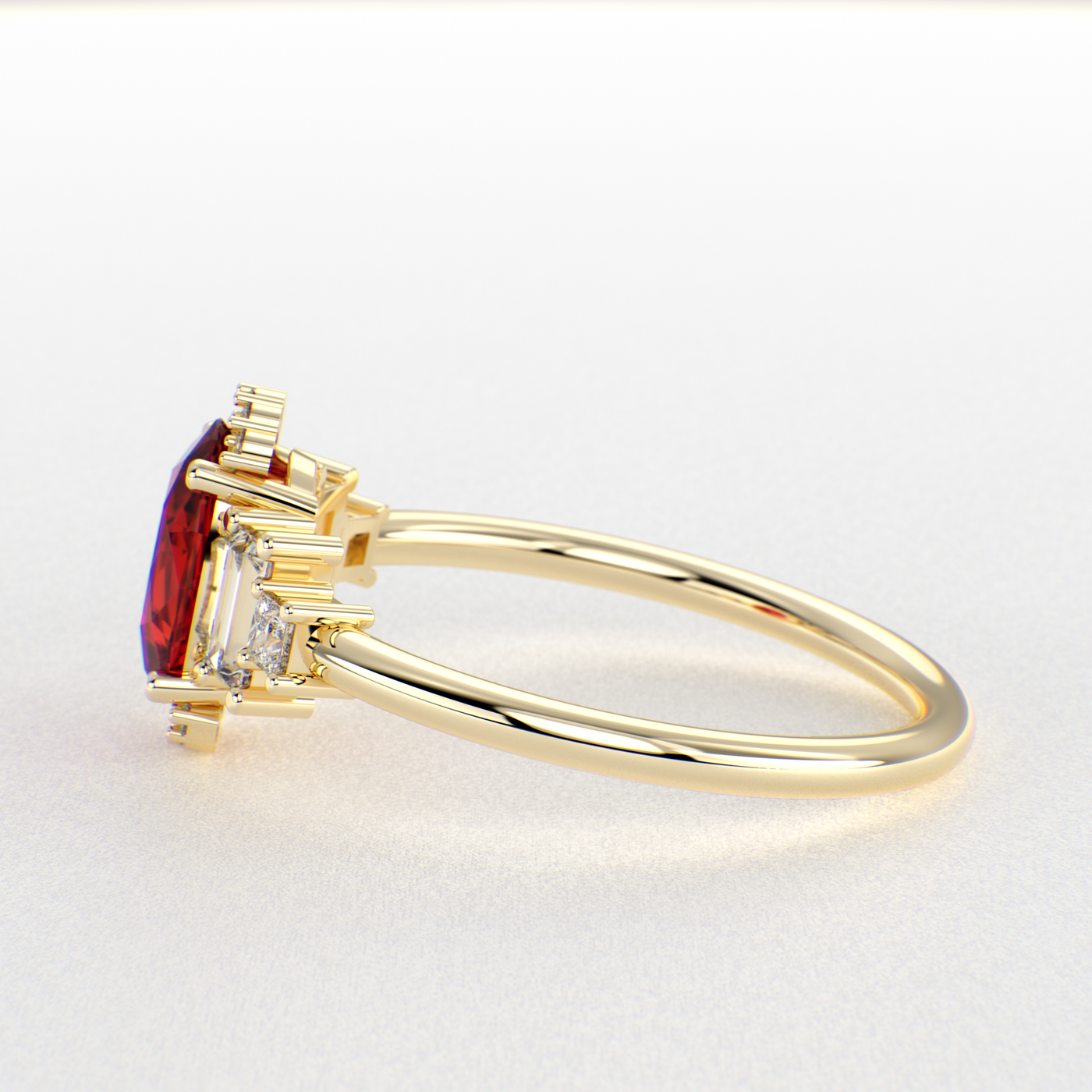 Red Ruby Magic: Oval, Baguette, and Princess Cut Diamonds in Perfect Harmony