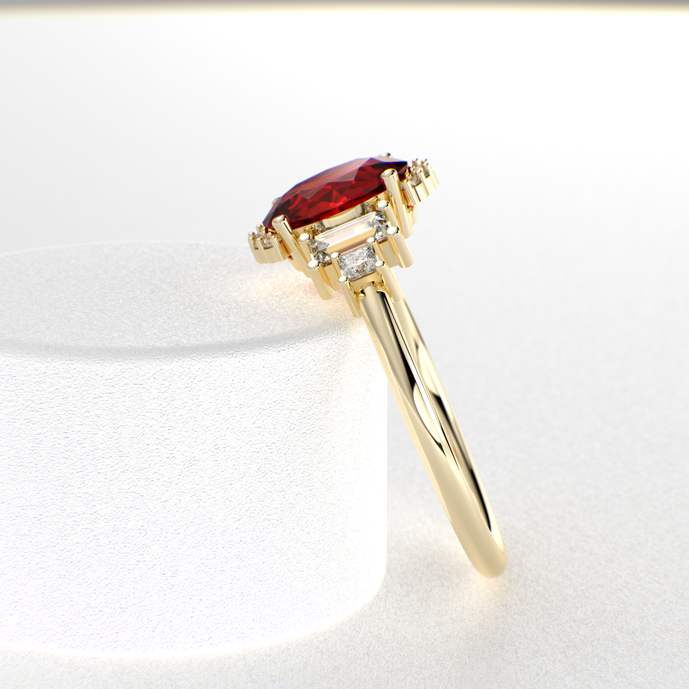 Red Ruby Magic: Oval, Baguette, and Princess Cut Diamonds in Perfect Harmony