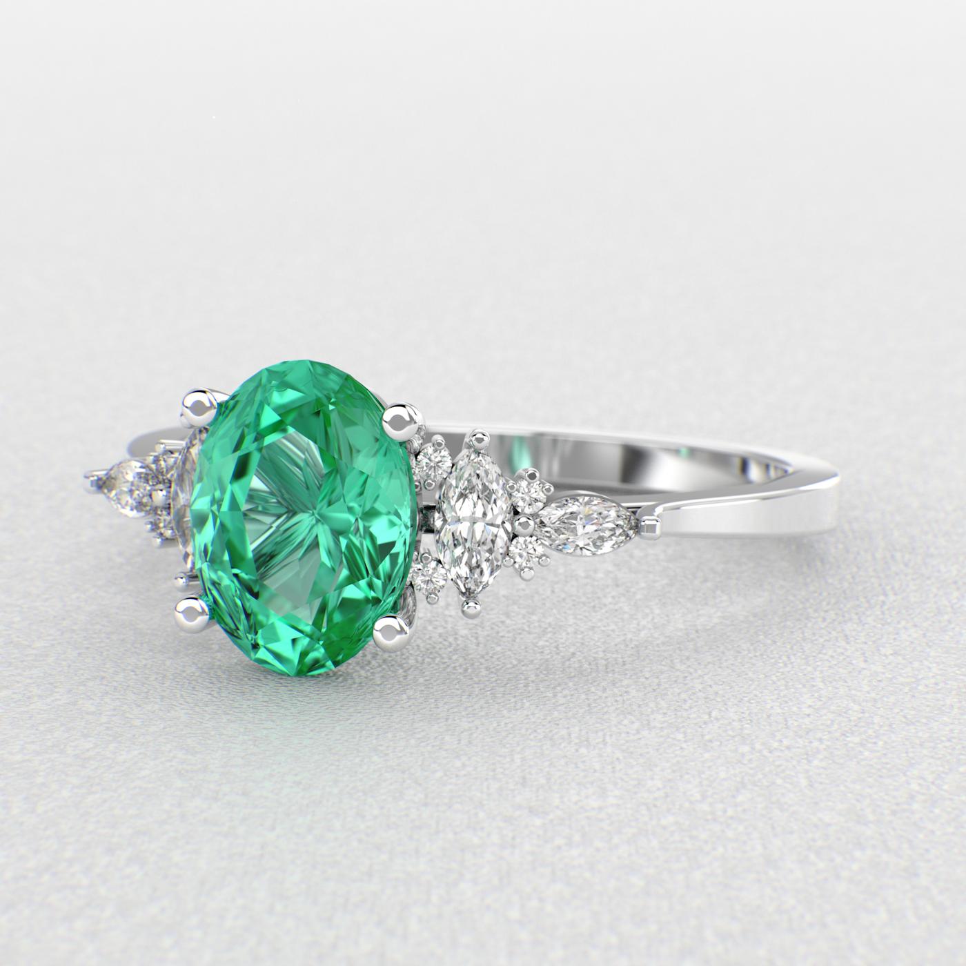 The Royal Blend: Green Emerald and Oval, Marquise, and Round Diamonds