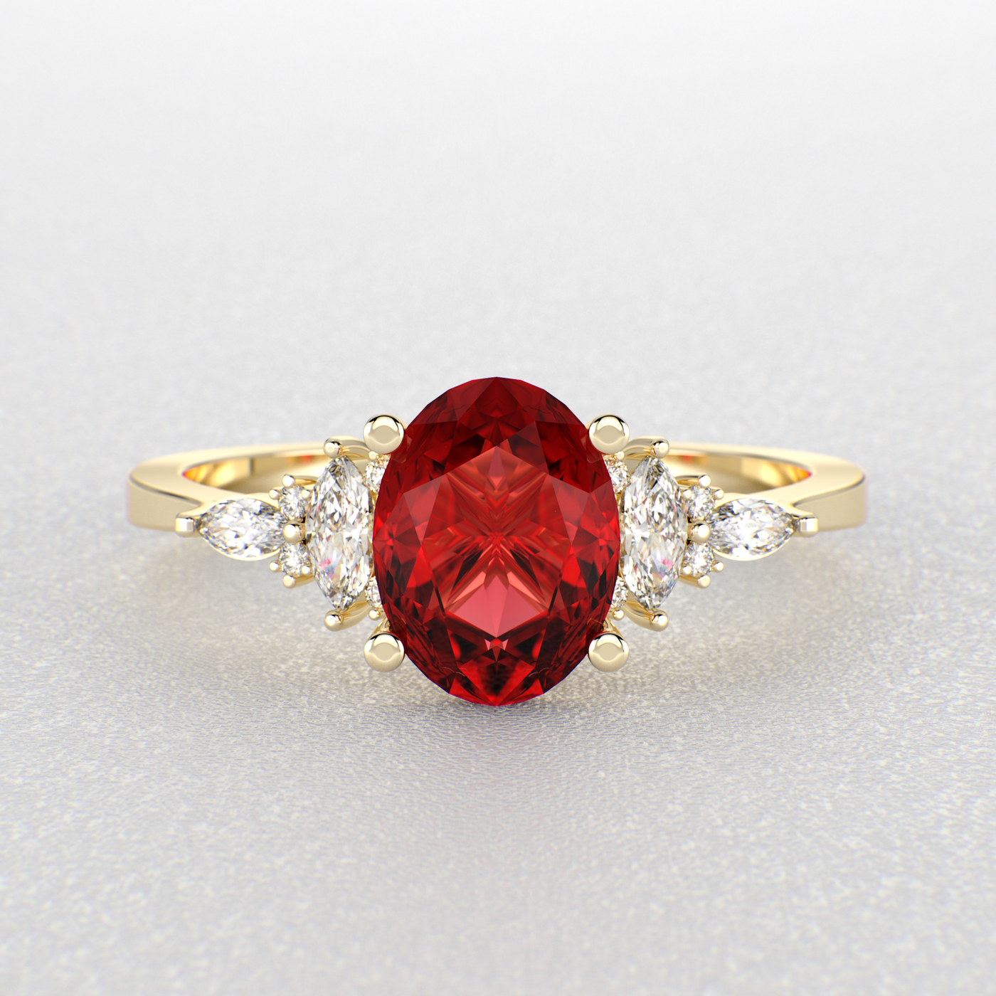 The Royal Blend: Red Ruby and Oval, Marquise, and Round Diamonds