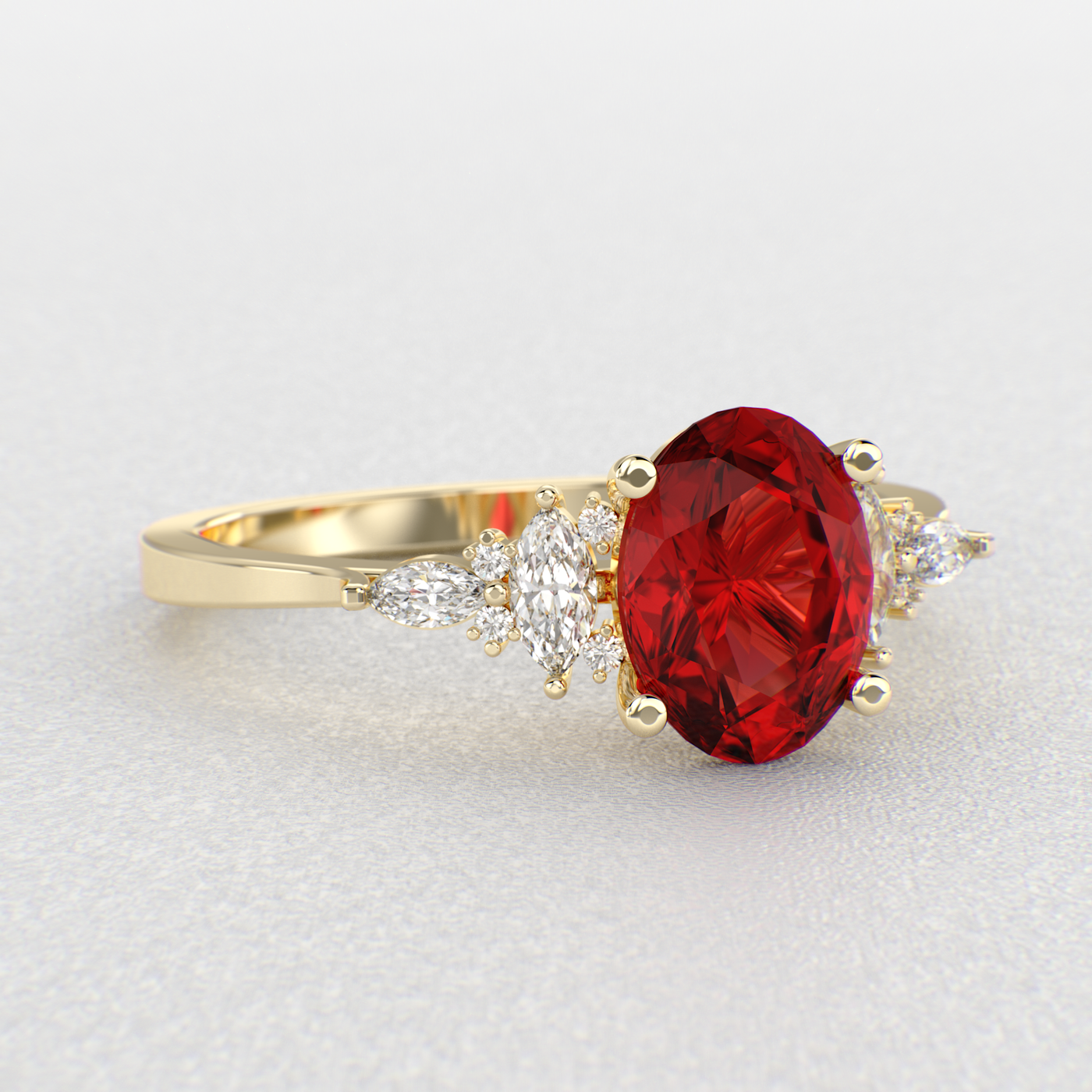 The Royal Blend: Red Ruby and Oval, Marquise, and Round Diamonds