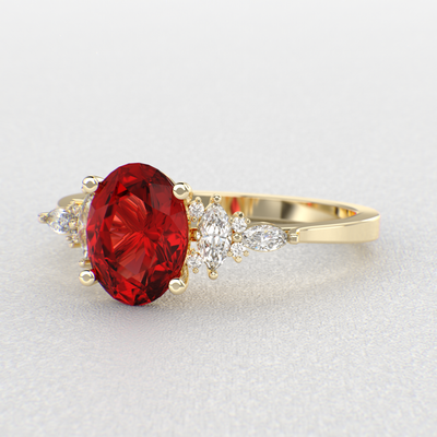 The Royal Blend: Red Ruby and Oval, Marquise, and Round Diamonds