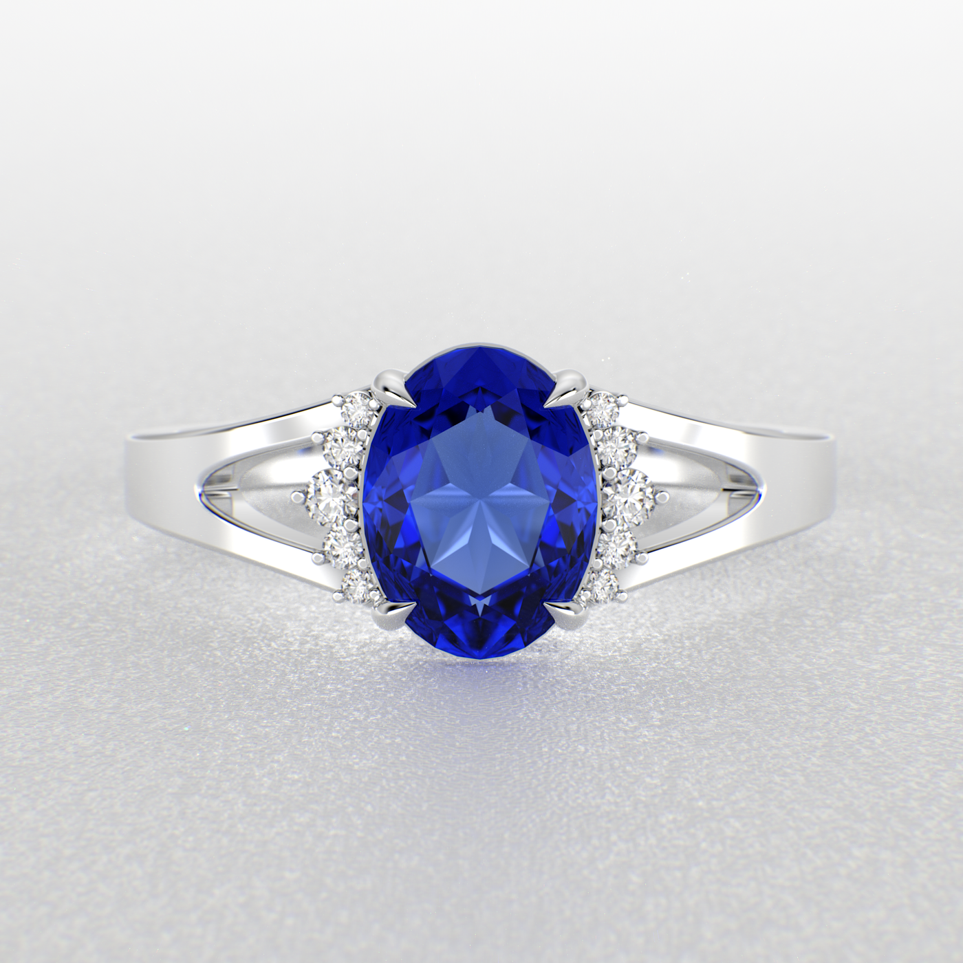 Gleaming Oval & Round Blue Sapphire Ring with Brilliant Sparkle