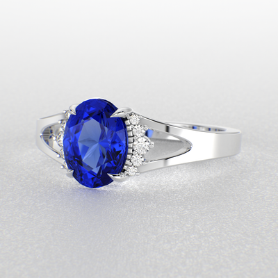 Gleaming Oval & Round Blue Sapphire Ring with Brilliant Sparkle