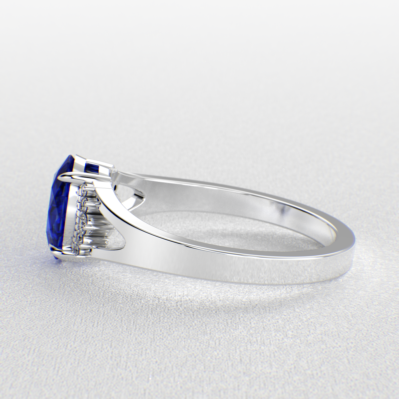 Gleaming Oval & Round Blue Sapphire Ring with Brilliant Sparkle