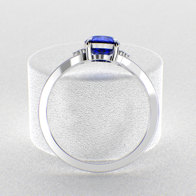 Gleaming Oval & Round Blue Sapphire Ring with Brilliant Sparkle