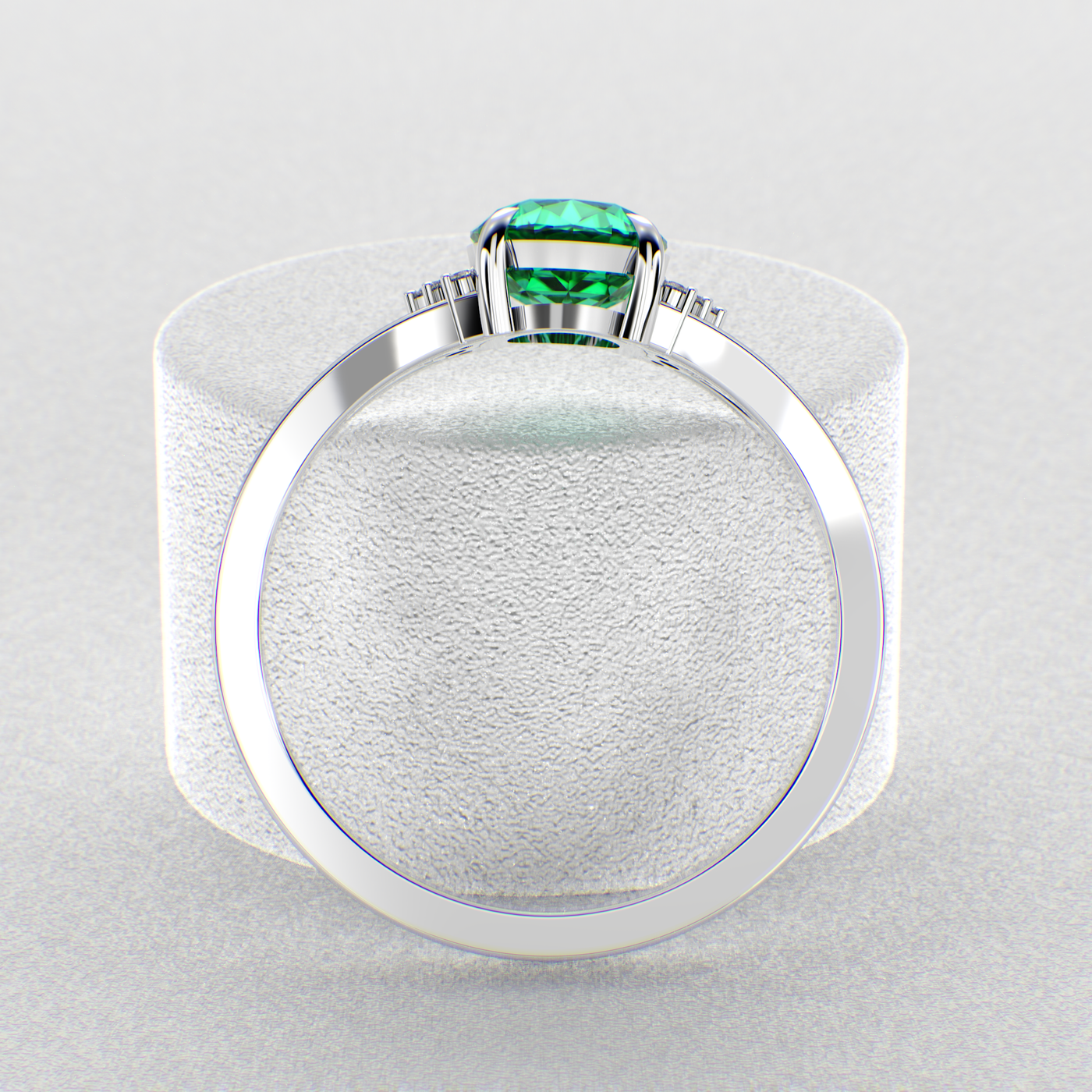 Gleaming Oval & Round Green Emerald Ring with Brilliant Sparkle