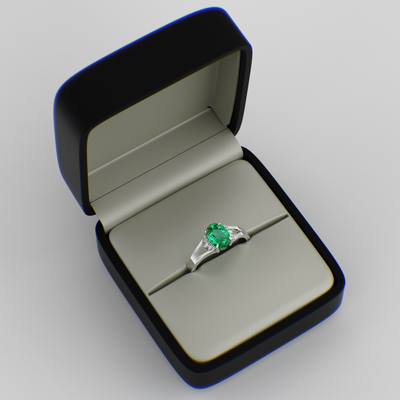 Gleaming Oval & Round Green Emerald Ring with Brilliant Sparkle