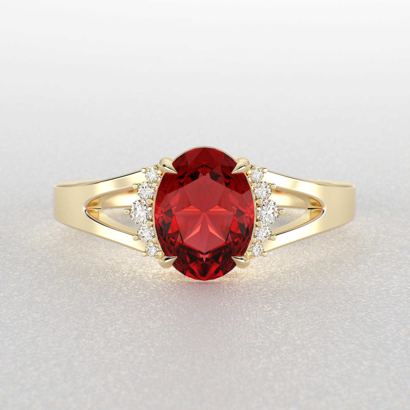 Gleaming Oval & Round Red Ruby Ring with Brilliant Sparkle