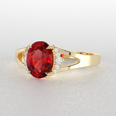 Gleaming Oval & Round Red Ruby Ring with Brilliant Sparkle