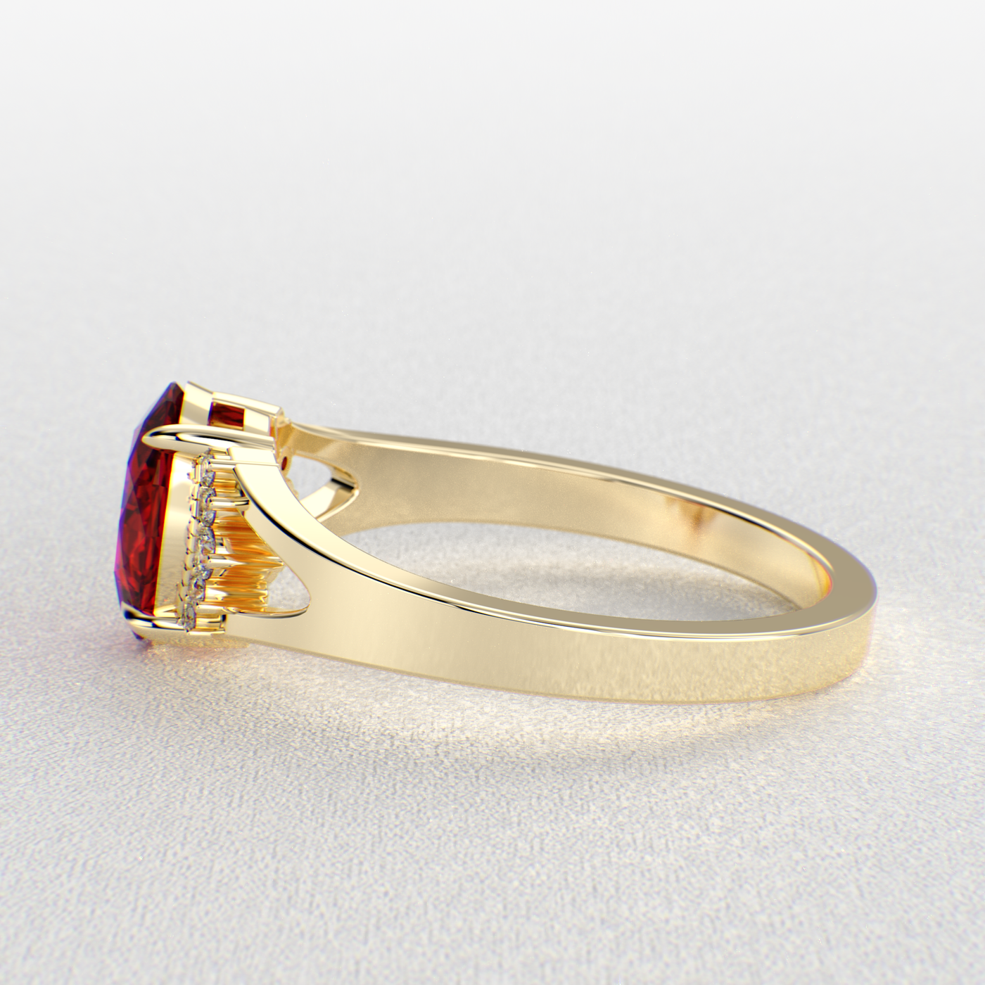 Gleaming Oval & Round Red Ruby Ring with Brilliant Sparkle