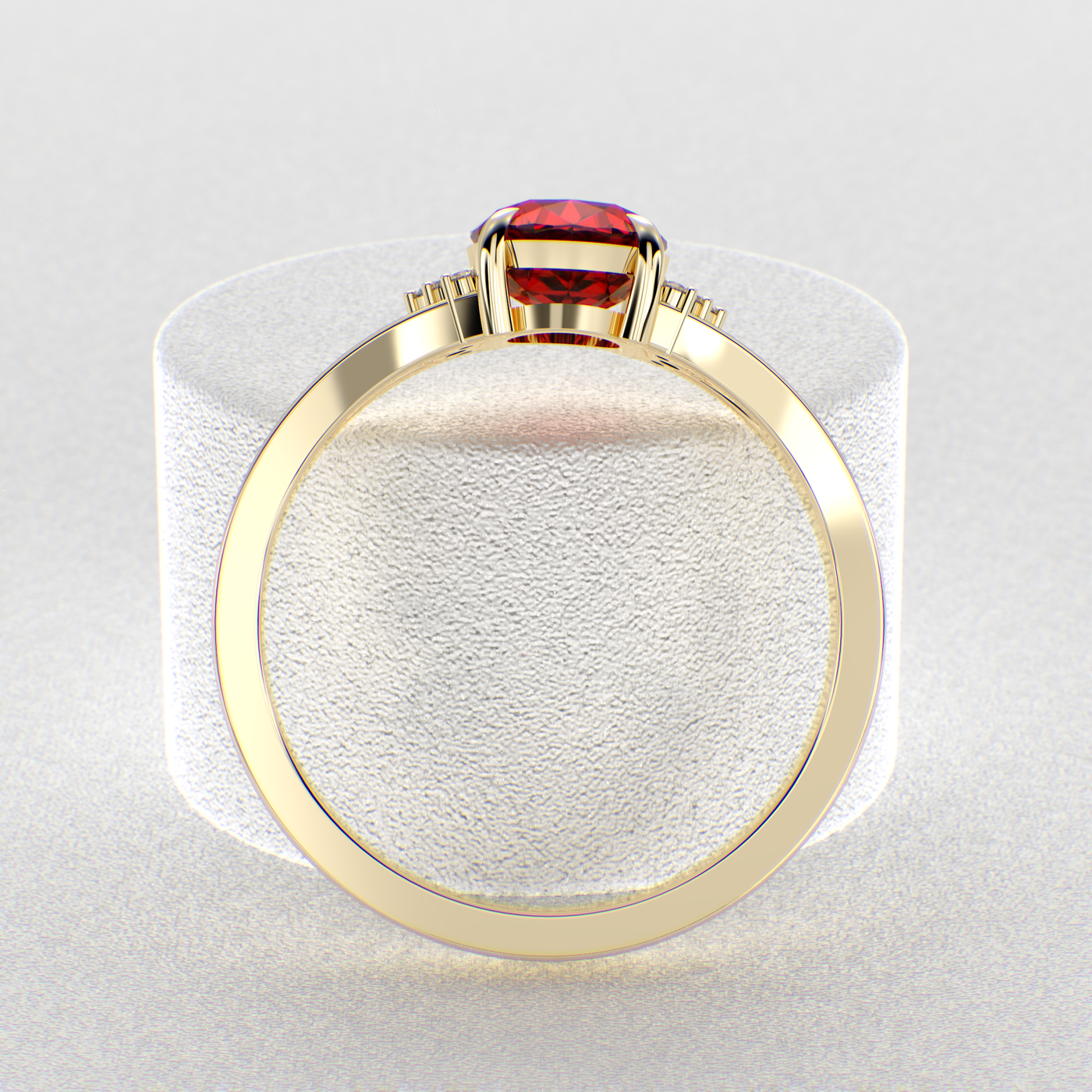 Gleaming Oval & Round Red Ruby Ring with Brilliant Sparkle