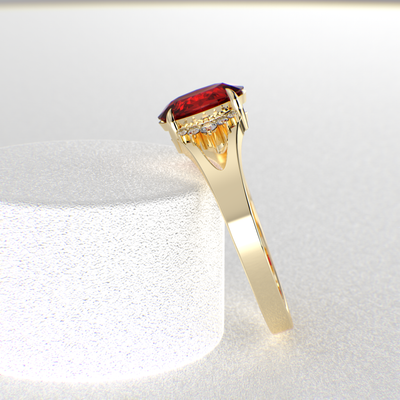 Gleaming Oval & Round Red Ruby Ring with Brilliant Sparkle