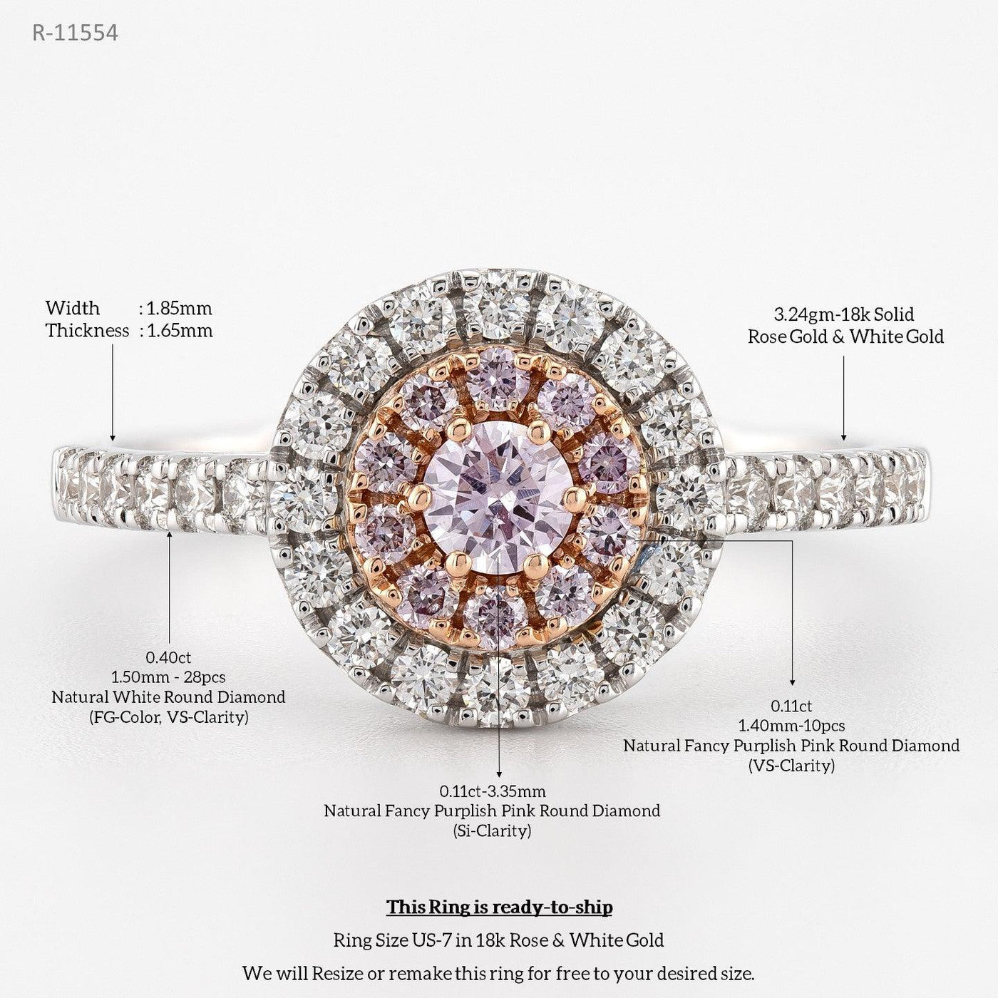 Elegant Natural Pink Diamond Engagement Ring - Women's Pink Diamond Ring, Promise Ring - Rubysta