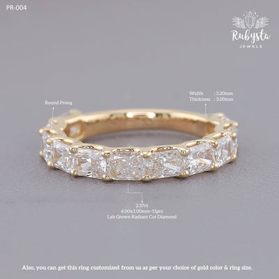 2.37ct Lab Grown Radiant Cut Diamond Eternity Ring | Round Prong Setting | Custom Yellow Gold Band
