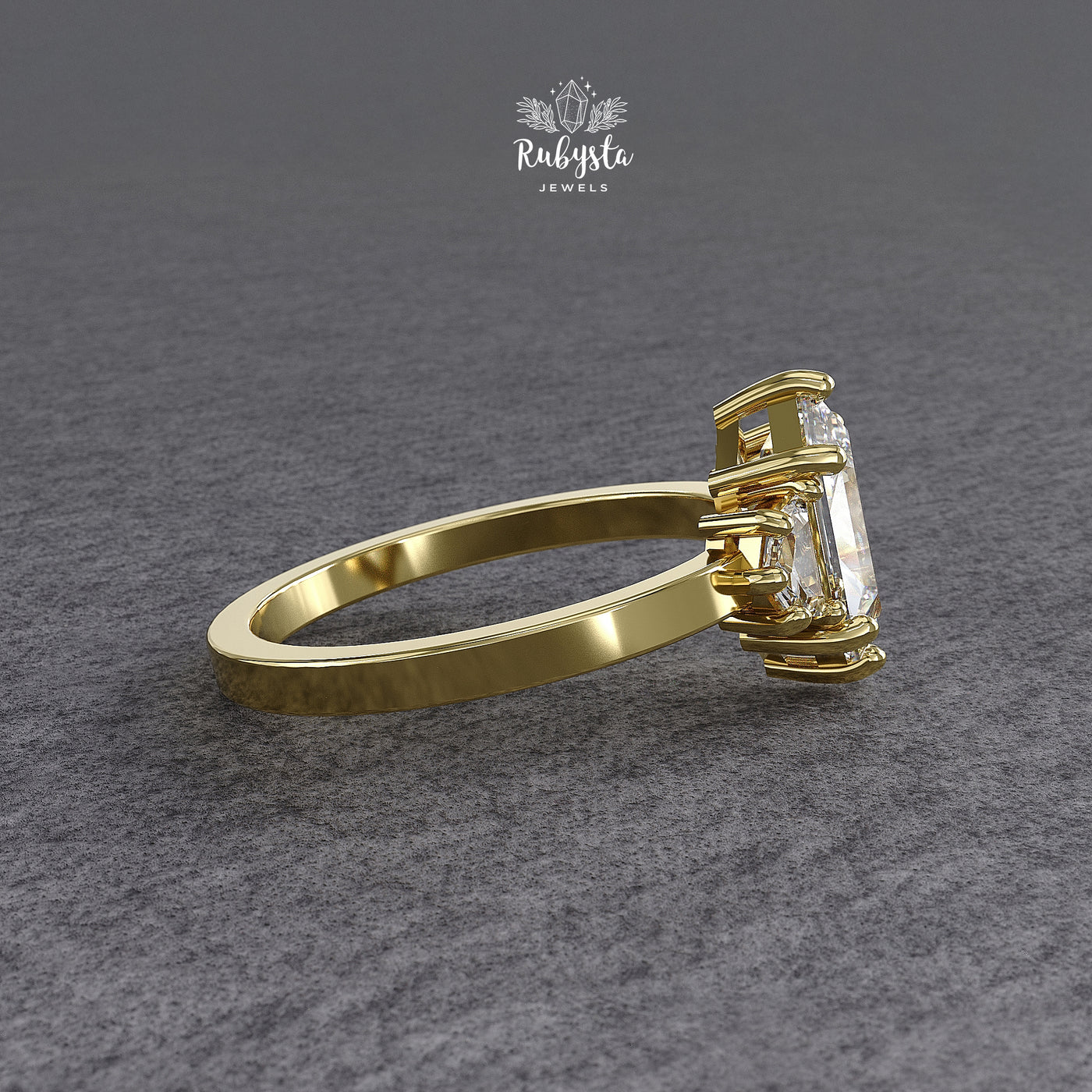 Hexagon Three-Stone Lab Diamond Engagement Ring in Yellow Gold