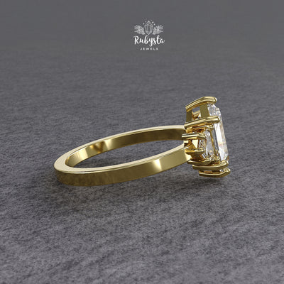 Hexagon Three-Stone Lab Diamond Engagement Ring in Yellow Gold