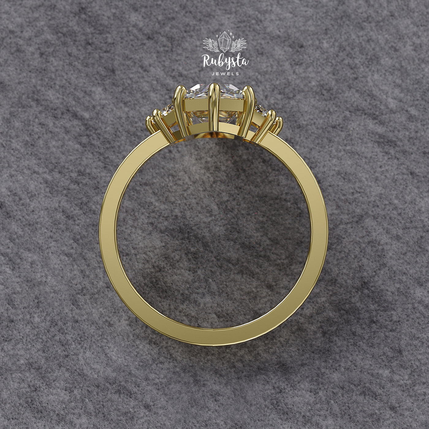 Hexagon Three-Stone Lab Diamond Engagement Ring in Yellow Gold