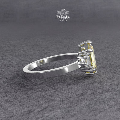 Hexagon Yellow Lab Diamond Three-Stone Engagement Ring