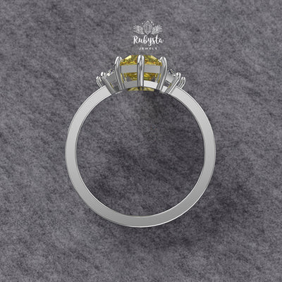 Hexagon Yellow Lab Diamond Three-Stone Engagement Ring