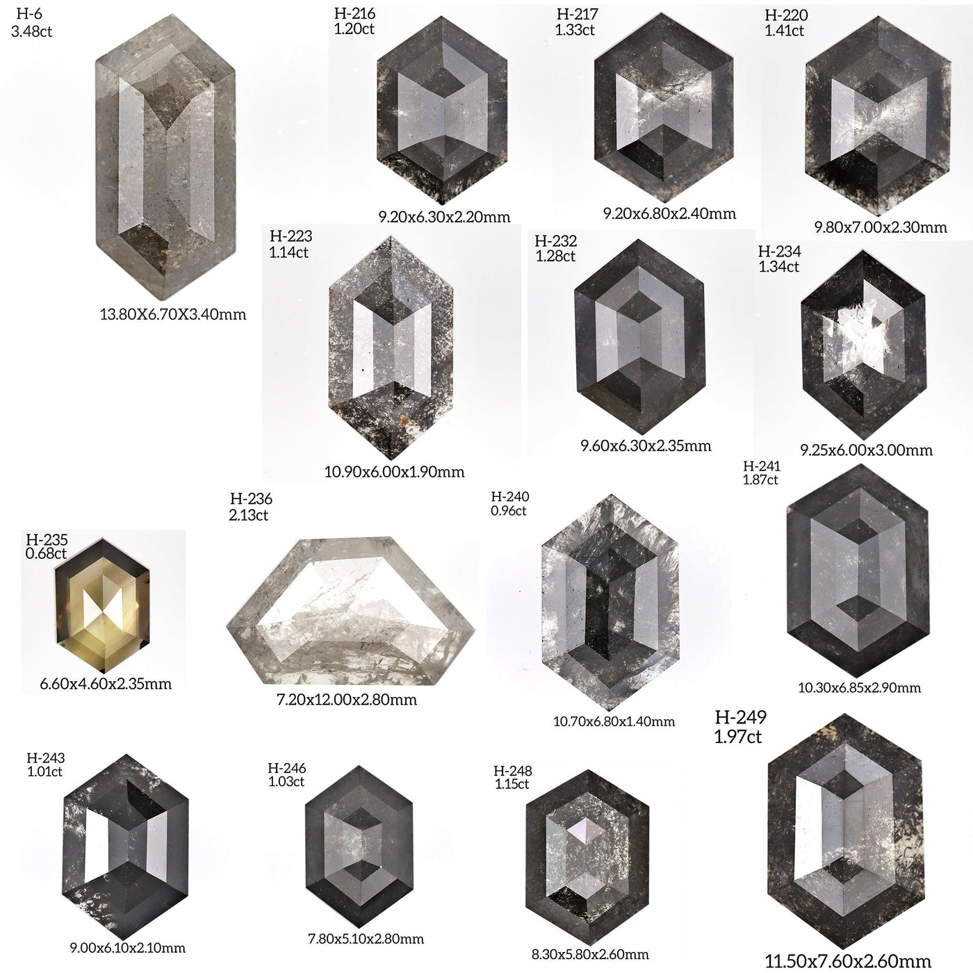 H145 - Salt and pepper hexagon diamond - Rubysta