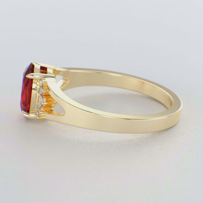 Gleaming Oval & Round Red Ruby Ring with Brilliant Sparkle