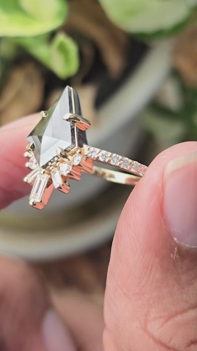 Salt and Pepper Diamond Ring | Engagement Ring | Kite Diamond Ring | Baguette Ring