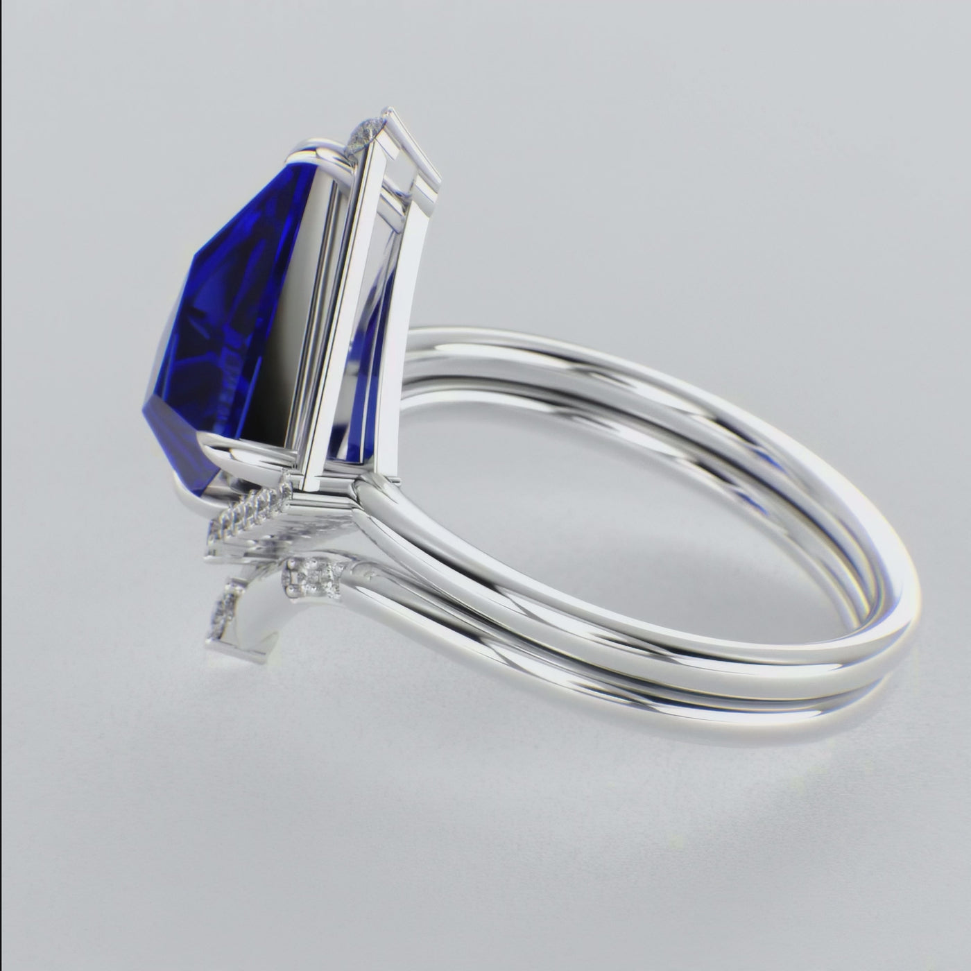 Eternal Elegance: Blue Sapphire Kite Shape Ring with Dazzling Round Brilliant Sparkle