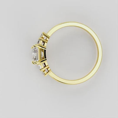 Lab Grown Radiant Cut Diamond Ring, Gold Baguette & Round Brilliant Engagement Ring