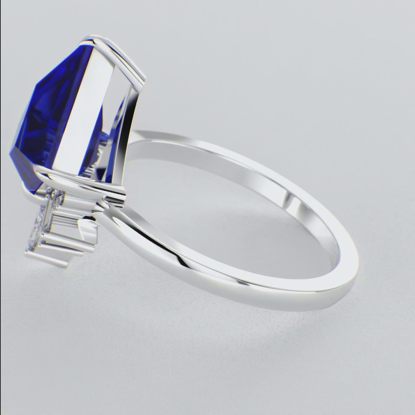 Eternal Love: Blue Sapphire Kite Shape Ring with a Unique Mix of Round, Baguette & Marquise Shapes