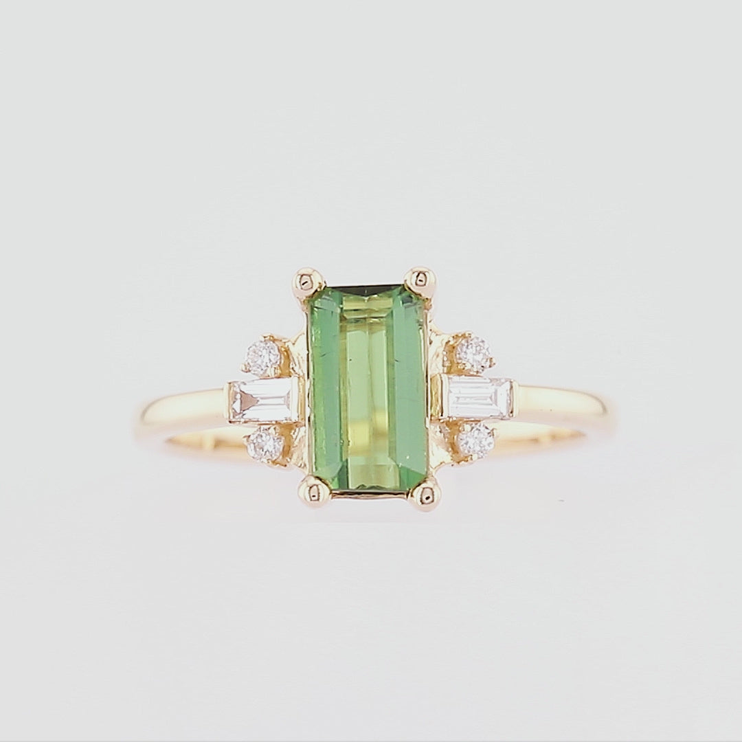Tourmaline Ring, Green Emerald Ring, 14K Solid Gold Ring, Unique Engagement Ring, Gift for Her - Rubysta