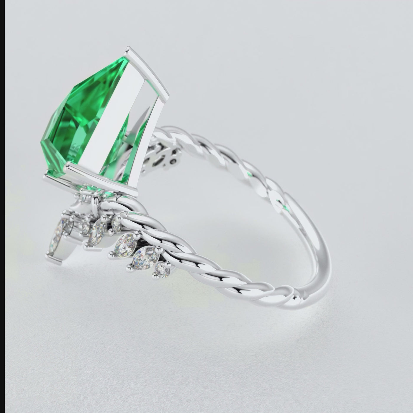 Kite Shape Green Emerald Ring | A Stunning Choice for Engagement or Romance