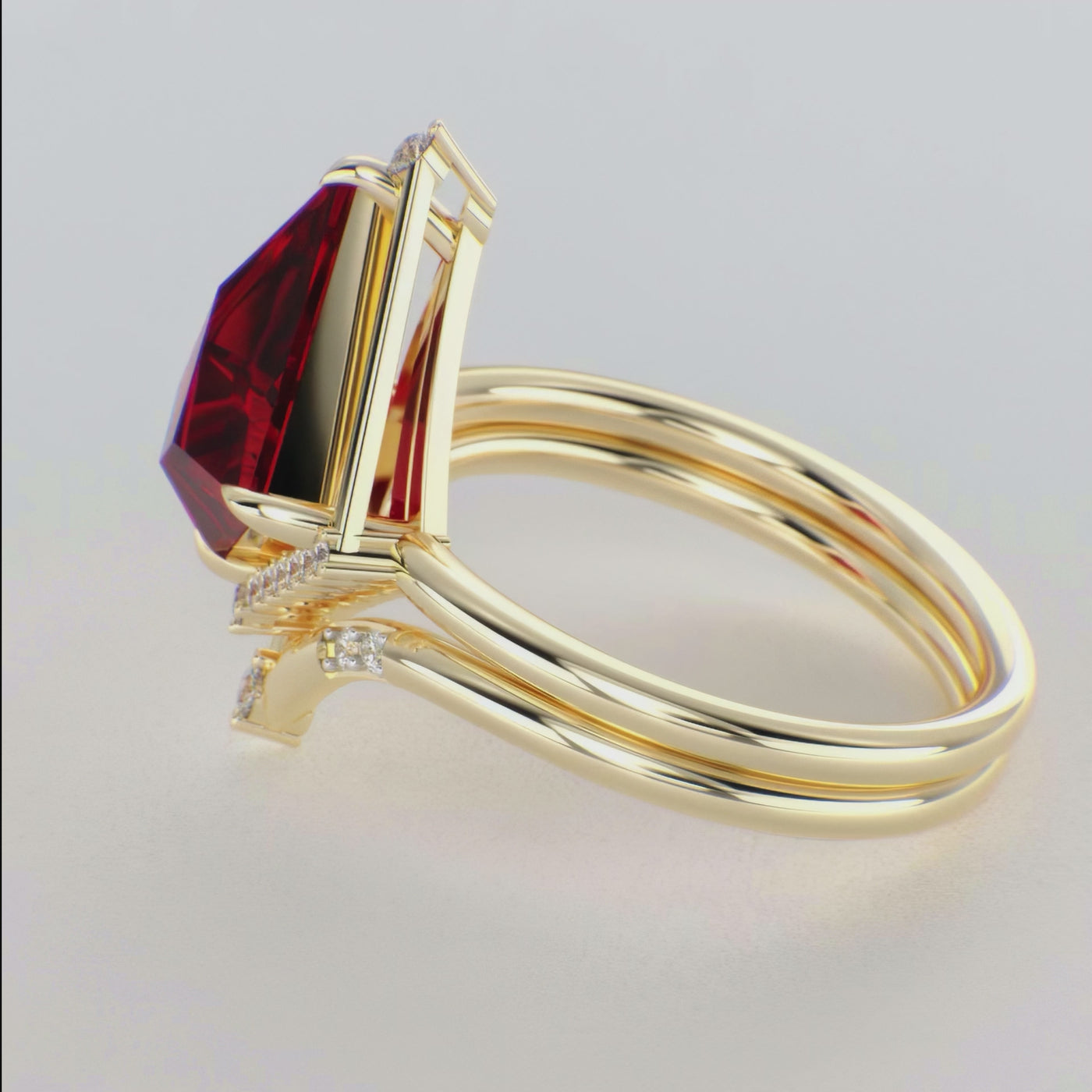 Eternal Elegance: Red Ruby Kite Shape Ring with Dazzling Round Brilliant Sparkle