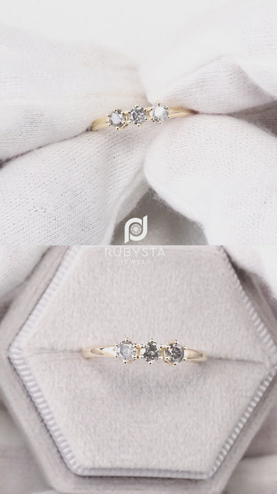 Salt and pepper diamond engagement ring | Diamond cluster ring | Solid Gold Ring