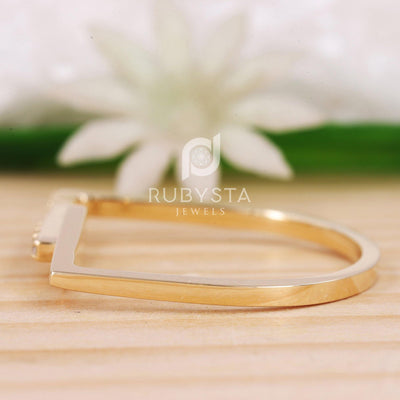 Rectangle Bar Gold Ring | Minimal Gold Ring | White Diamond Ring - Rubysta