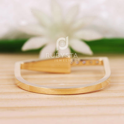 Rectangle Bar Gold Ring | Minimal Gold Ring | White Diamond Ring - Rubysta
