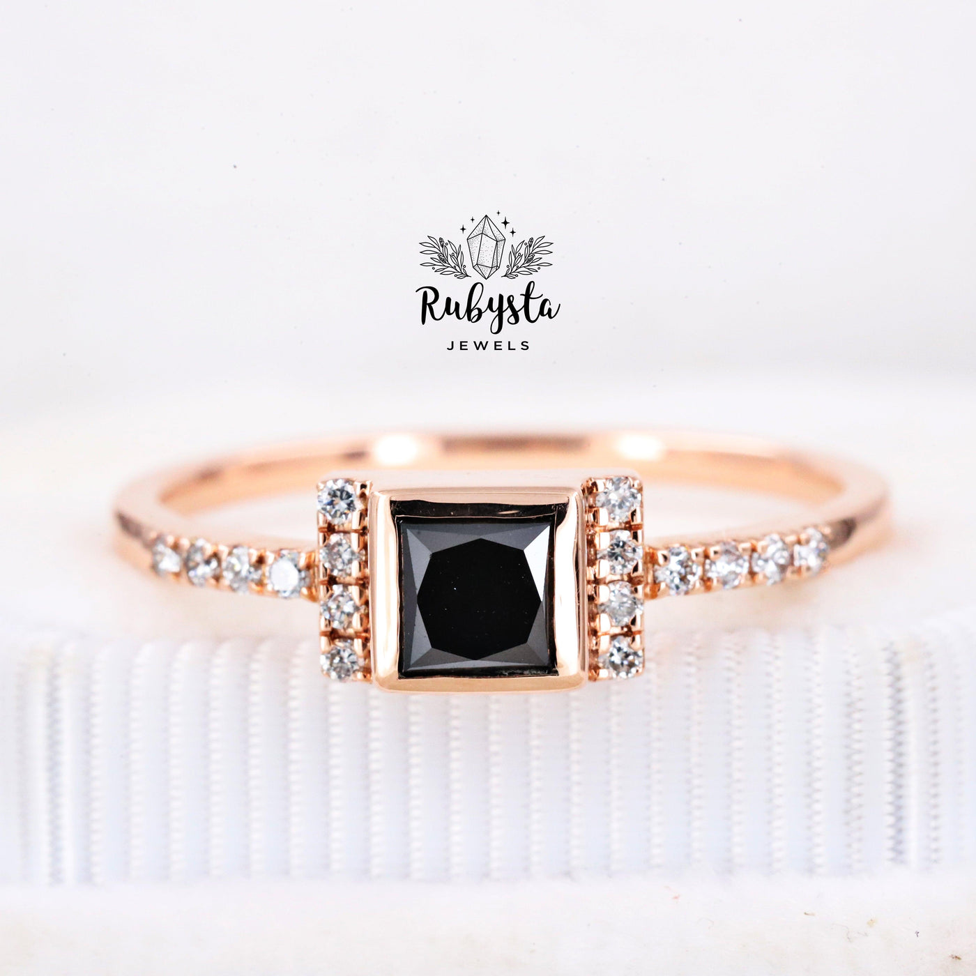 Black diamond Ring | Black Princess Ring | Square Diamond Ring - Rubysta
